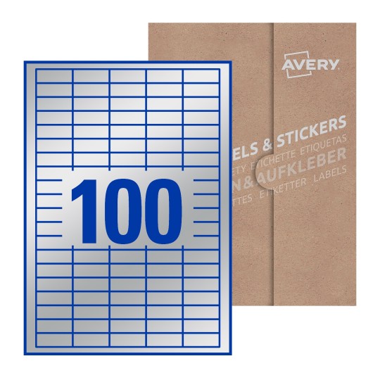 Hoja blanca con 100 etiquetas rectangulares 37x14mm con embalaje de papel - Etiquetas adhesivas rectangulares 37 x 14 mm 