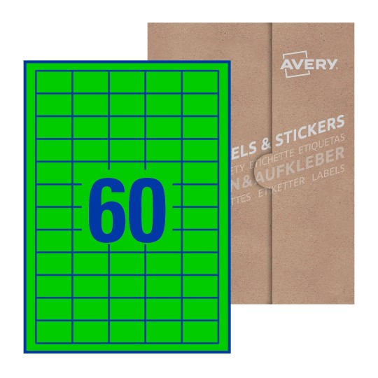 Hoja blanca con 60 etiquetas rectangulares 37x23mm con embalaje de papel - Etiquetas adhesivas rectangulares 37 x 23 mm
