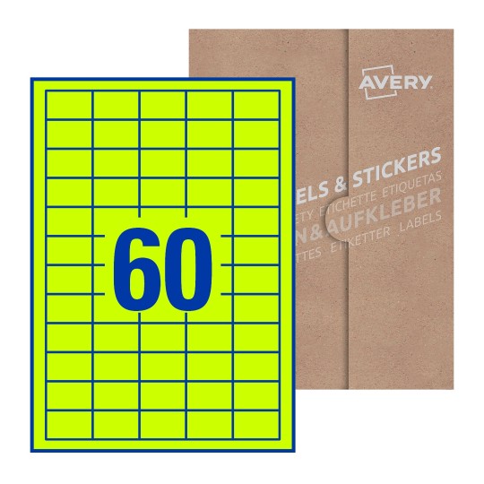 Hoja blanca con 60 etiquetas rectangulares 37x23mm con embalaje de papel - Etiquetas adhesivas rectangulares 37 x 23 mm