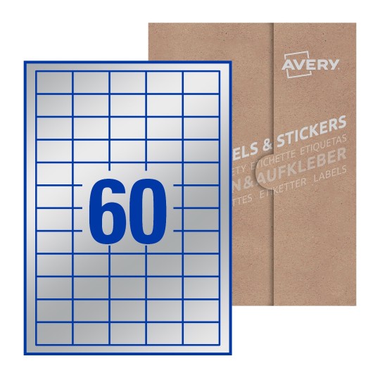 Hoja blanca con 60 etiquetas rectangulares 37x23mm con embalaje de papel - Etiquetas adhesivas rectangulares 37 x 23 mm