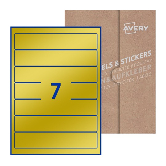 Hoja blanca con 7 etiquetas rectangulares 38x192mm con embalaje de papel - Etiquetas adhesivas rectangulares Avery 38 x 192mm