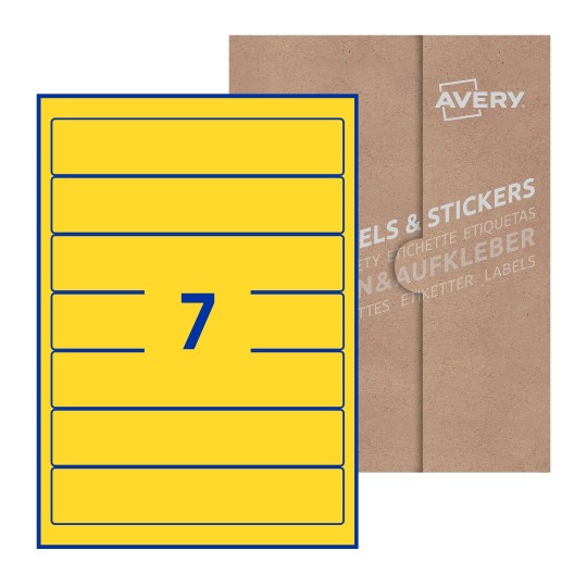 Hoja blanca con 7 etiquetas rectangulares 38x192mm con embalaje de papel - Etiquetas adhesivas rectangulares Avery 38 x 192mm