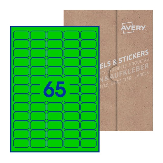 Hoja blanca con 65 etiquetas rectangulares 38x21mm con embalaje de papel - Etiquetas adhesivas rectangulares Avery 38 x 21mm