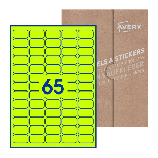 Hoja blanca con 65 etiquetas rectangulares 38x21mm con embalaje de papel - Etiquetas adhesivas rectangulares Avery 38 x 21mm