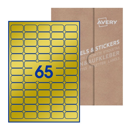 Hoja blanca con 65 etiquetas rectangulares 38x21mm con embalaje de papel - Etiquetas adhesivas rectangulares Avery 38 x 21mm