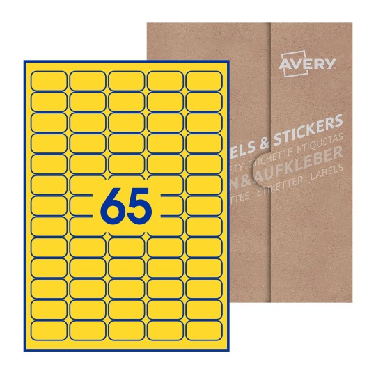 Hoja blanca con 65 etiquetas rectangulares 38x21mm con embalaje de papel - Etiquetas adhesivas rectangulares Avery 38 x 21mm