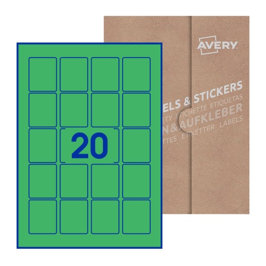 Hoja blanca con 20 etiquetas rectangulares 41x50mm con embalaje de papel - Etiquetas adhesivas rectangulares Avery 41 x 50mm