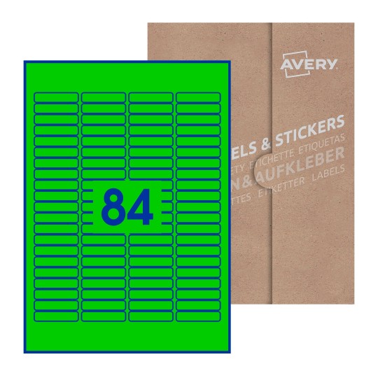 Hoja blanca con 84 etiquetas rectangulares 46x11mm con embalaje de papel - Etiquetas adhesivas rectangulares Avery 46 x 11mm