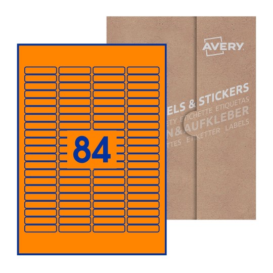 Hoja blanca con 84 etiquetas rectangulares 46x11mm con embalaje de papel - Etiquetas adhesivas rectangulares Avery 46 x 11mm