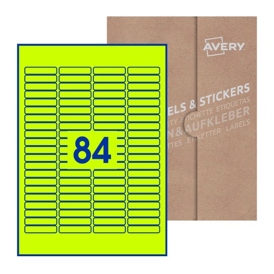 Hoja blanca con 84 etiquetas rectangulares 46x11mm con embalaje de papel - Etiquetas adhesivas rectangulares Avery 46 x 11mm