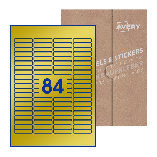Hoja blanca con 84 etiquetas rectangulares 46x11mm con embalaje de papel - Etiquetas adhesivas rectangulares Avery 46 x 11mm