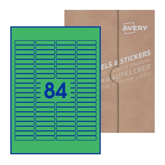 Hoja blanca con 84 etiquetas rectangulares 46x11mm con embalaje de papel - Etiquetas adhesivas rectangulares Avery 46 x 11mm
