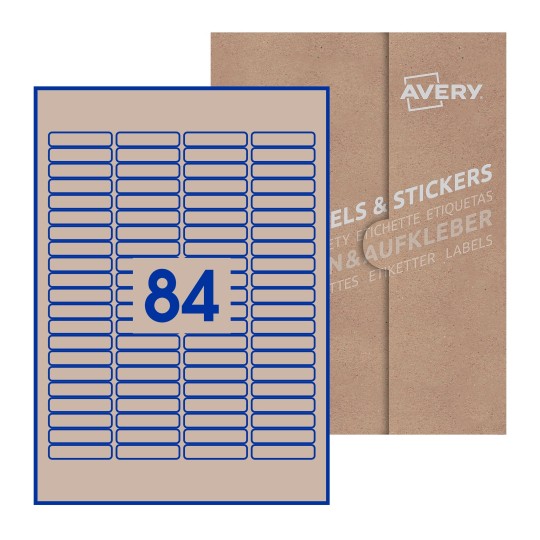 Hoja blanca con 84 etiquetas rectangulares 46x11mm con embalaje de papel - Etiquetas adhesivas rectangulares Avery 46 x 11mm