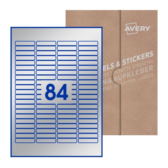 Hoja blanca con 84 etiquetas rectangulares 46x11mm con embalaje de papel - Etiquetas adhesivas rectangulares Avery 46 x 11mm