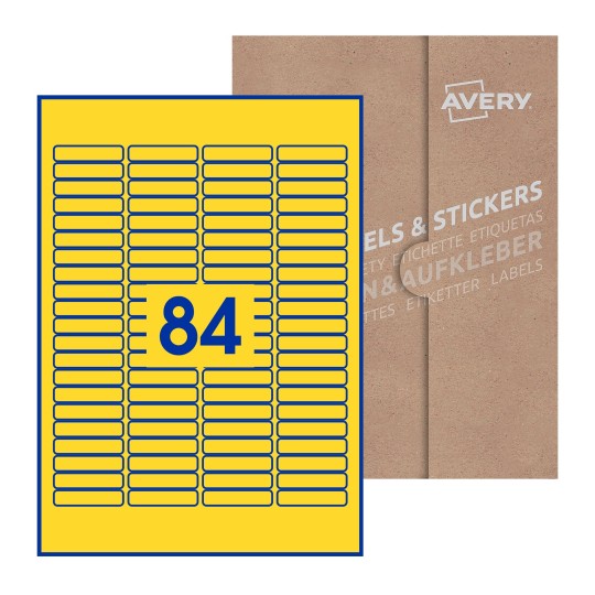 Hoja blanca con 84 etiquetas rectangulares 46x11mm con embalaje de papel - Etiquetas adhesivas rectangulares Avery 46 x 11mm