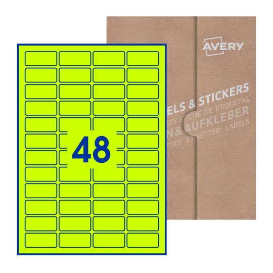 Hoja blanca con 48 etiquetas rectangulares 46x21mm con embalaje de papel - Etiquetas adhesivas rectangulares Avery 46 x 21mm 