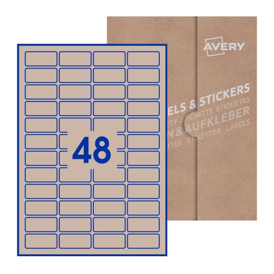Hoja blanca con 48 etiquetas rectangulares 46x21mm con embalaje de papel - Etiquetas adhesivas rectangulares Avery 46 x 21mm 