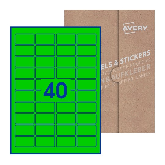 Hoja blanca con 40 etiquetas rectangulares 46x25mm con embalaje de papel - Etiquetas adhesivas rectangulares Avery 46 x 25mm