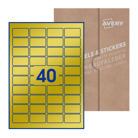 Hoja blanca con 40 etiquetas rectangulares 46x25mm con embalaje de papel - Etiquetas adhesivas rectangulares Avery 46 x 25mm