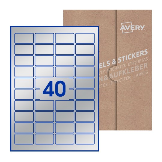 Hoja blanca con 40 etiquetas rectangulares 46x25mm con embalaje de papel - Etiquetas adhesivas rectangulares Avery 46 x 25mm