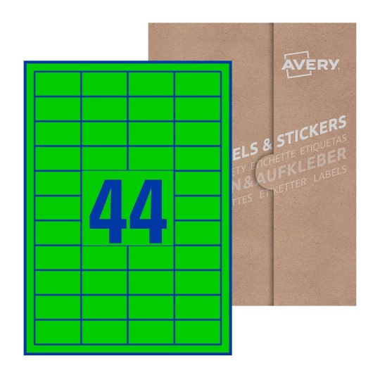 Hoja blanca con 44 etiquetas rectangulares 47x25mm con embalaje de papel - Etiquetas adhesivas rectangulares 47 x 25 mm