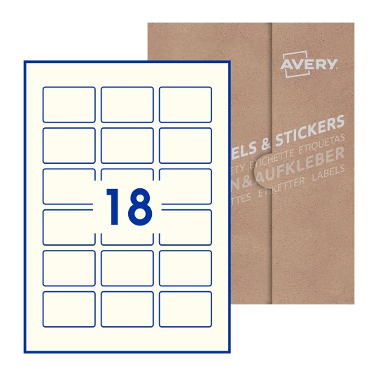 Hoja blanca con 21 etiquetas rectangulares 54x37mm con embalaje de papel - Etiquetas adhesivas rectangulares Avery 54 x 37mm