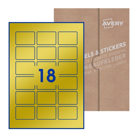Hoja blanca con 21 etiquetas rectangulares 54x37mm con embalaje de papel - Etiquetas adhesivas rectangulares Avery 54 x 37mm