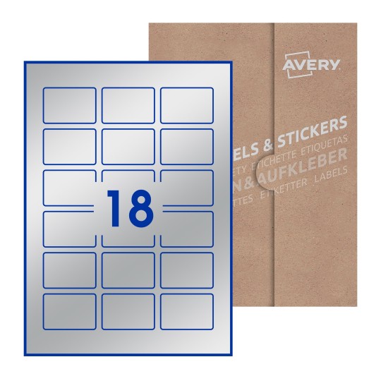 Hoja blanca con 21 etiquetas rectangulares 54x37mm con embalaje de papel - Etiquetas adhesivas rectangulares Avery 54 x 37mm
