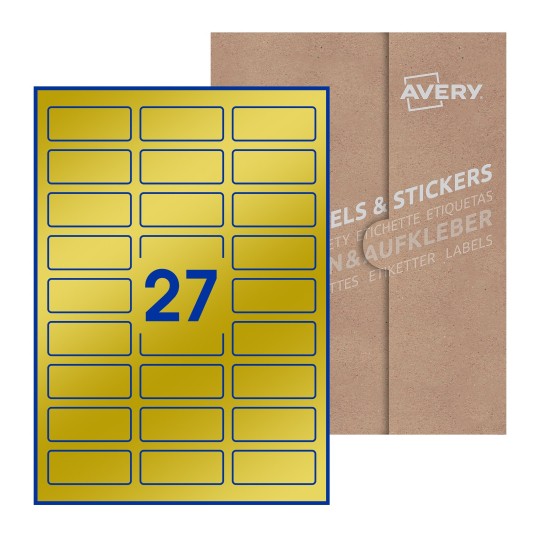 Hoja blanca con 27 etiquetas rectangulares 60x25mm con embalaje de papel - Etiquetas adhesivas rectangulares Avery 60 x 25mm