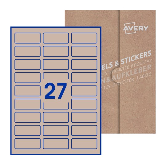 Hoja blanca con 27 etiquetas rectangulares 60x25mm con embalaje de papel - Etiquetas adhesivas rectangulares Avery 60 x 25mm