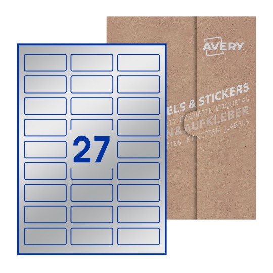 Hoja blanca con 27 etiquetas rectangulares 60x25mm con embalaje de papel - Etiquetas adhesivas rectangulares Avery 60 x 25mm