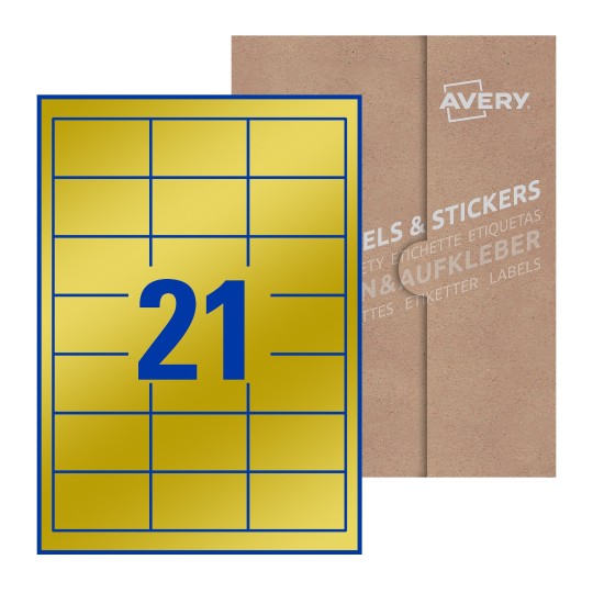 Hoja blanca con 21 etiquetas rectangulares 63x28mm con embalaje de papel - Etiquetas adhesivas rectangulares 63 x 38  mm