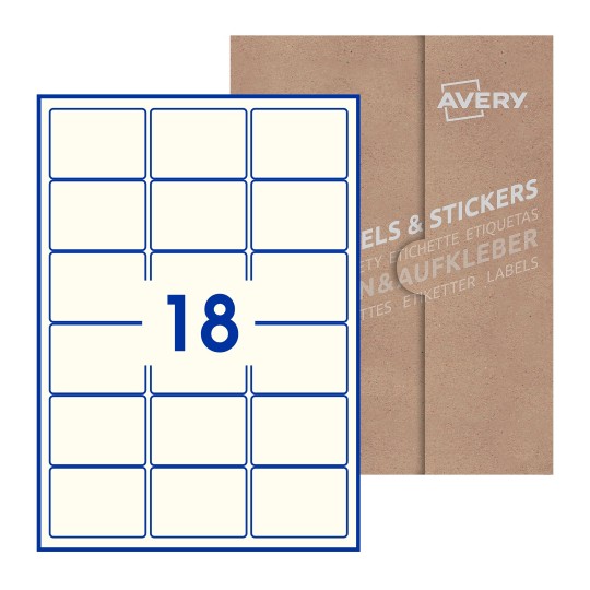 Hoja blanca con 15 etiquetas rectangulares 64x47mm con embalaje de papel - Etiquetas adhesivas rectangulares Avery 64 x 47mm
