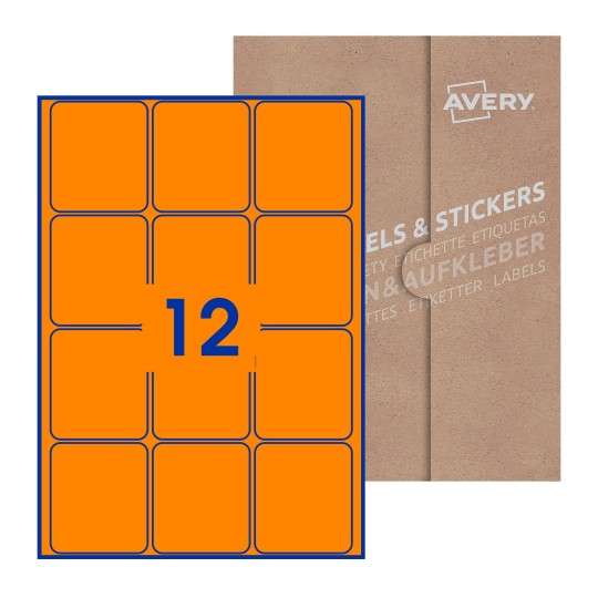 Hoja blanca con 12 etiquetas rectangulares 64x72mm con embalaje de papel - Etiquetas adhesivas rectangulares Avery 64 x 72mm