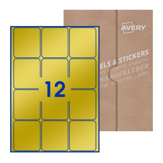 Hoja blanca con 12 etiquetas rectangulares 64x72mm con embalaje de papel - Etiquetas adhesivas rectangulares Avery 64 x 72mm