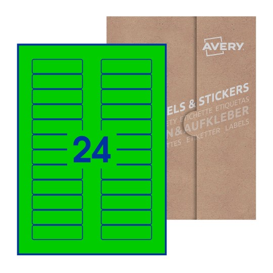 Hoja blanca con 24 etiquetas rectangulares 72x21mm con embalaje de papel - Etiquetas adhesivas rectangulares Avery 72 x 21mm