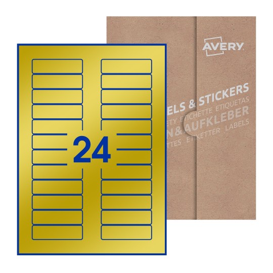 Hoja blanca con 24 etiquetas rectangulares 72x21mm con embalaje de papel - Etiquetas adhesivas rectangulares Avery 72 x 21mm