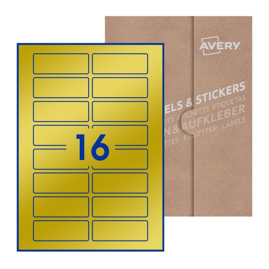 Hoja blanca con 16 etiquetas rectangulares 80x30mm con embalaje de papel - Etiquetas adhesivas rectangulares Avery 80 x 30mm
