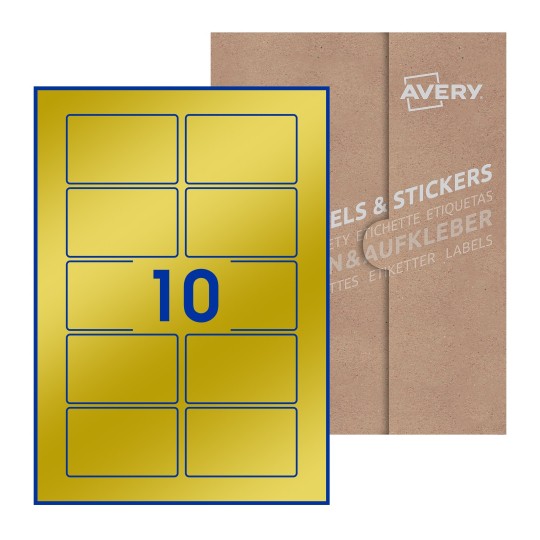 Hoja blanca con 10 etiquetas rectangulares 80x50mm con embalaje de papel - Etiquetas adhesivas rectangulares Avery 80 x 50mm