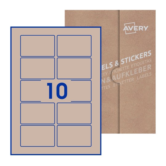 Hoja blanca con 10 etiquetas rectangulares 80x50mm con embalaje de papel - Etiquetas adhesivas rectangulares Avery 80 x 50mm