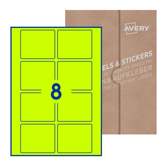 Hoja blanca con 8 etiquetas rectangulares 80x67mm con embalaje de papel - Etiquetas adhesivas rectangulares Avery 80 x 67mm