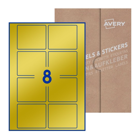 Hoja blanca con 8 etiquetas rectangulares 80x67mm con embalaje de papel - Etiquetas adhesivas rectangulares Avery 80 x 67mm