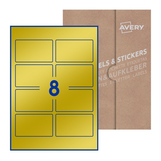 Hoja blanca con 10 etiquetas rectangulares 90x54mm con embalaje de papel - Etiquetas adhesivas rectangulares Avery 90 x 54mm