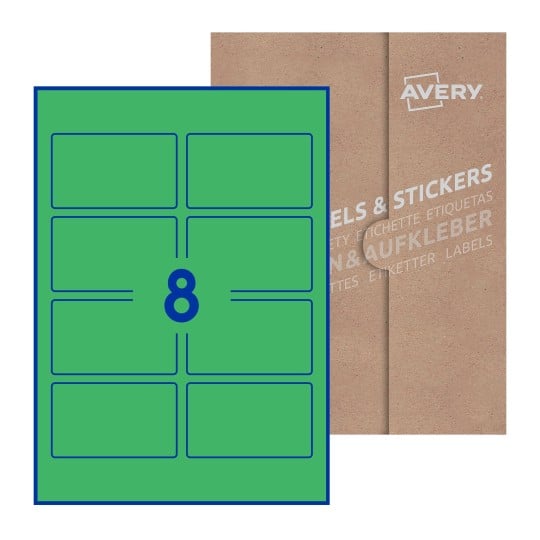 Hoja blanca con 10 etiquetas rectangulares 90x54mm con embalaje de papel - Etiquetas adhesivas rectangulares Avery 90 x 54mm