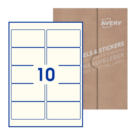 Hoja blanca con 10 etiquetas rectangulares 96x51mm con embalaje de papel - Etiquetas adhesivas rectangulares Avery 96 x 51mm