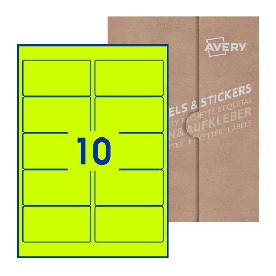 Hoja blanca con 10 etiquetas rectangulares 96x51mm con embalaje de papel - Etiquetas adhesivas rectangulares Avery 96 x 51mm