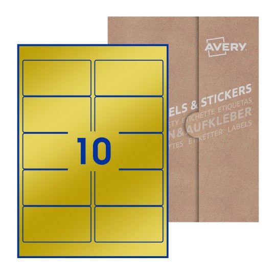 Hoja blanca con 10 etiquetas rectangulares 96x51mm con embalaje de papel - Etiquetas adhesivas rectangulares Avery 96 x 51mm