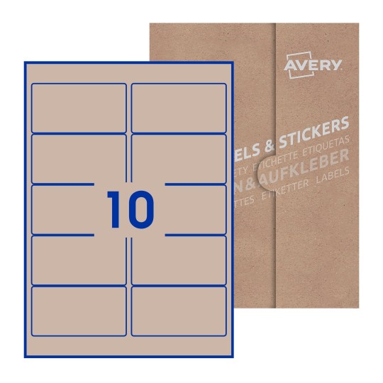 Hoja blanca con 10 etiquetas rectangulares 96x51mm con embalaje de papel - Etiquetas adhesivas rectangulares Avery 96 x 51mm