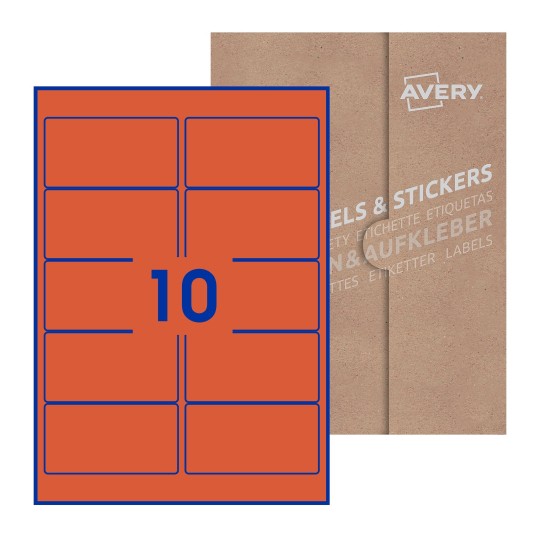 Hoja blanca con 10 etiquetas rectangulares 96x51mm con embalaje de papel - Etiquetas adhesivas rectangulares Avery 96 x 51mm