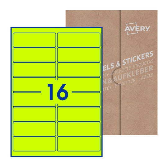 Hoja blanca con 16 etiquetas rectangulares 99x34mm con embalaje de papel - Etiquetas adhesivas rectangulares Avery 99 x 34mm